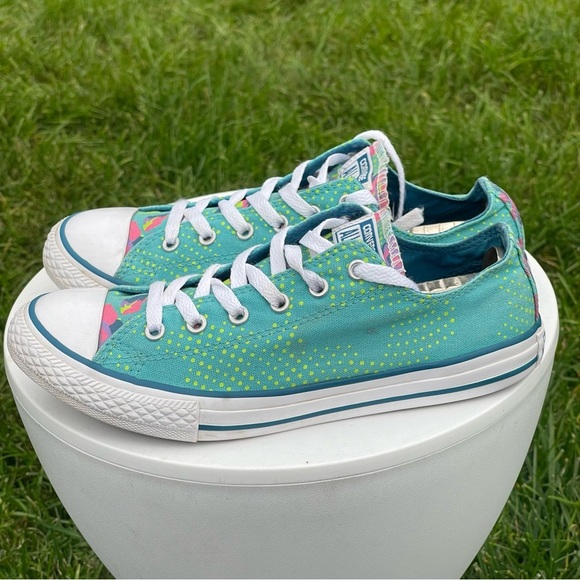 Converse CT All Star Ox Shoes Womens 6.5 Youth 5 Blue Neon Polka Sneaker 654216F - Picture 2 of 14